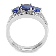 Alamode Rhodium Brass Ring with Synthetic Spinel in London Blue - Flyclothing LLC