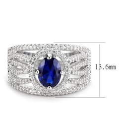 Alamode Rhodium Brass Ring with Synthetic Spinel in London Blue - Flyclothing LLC