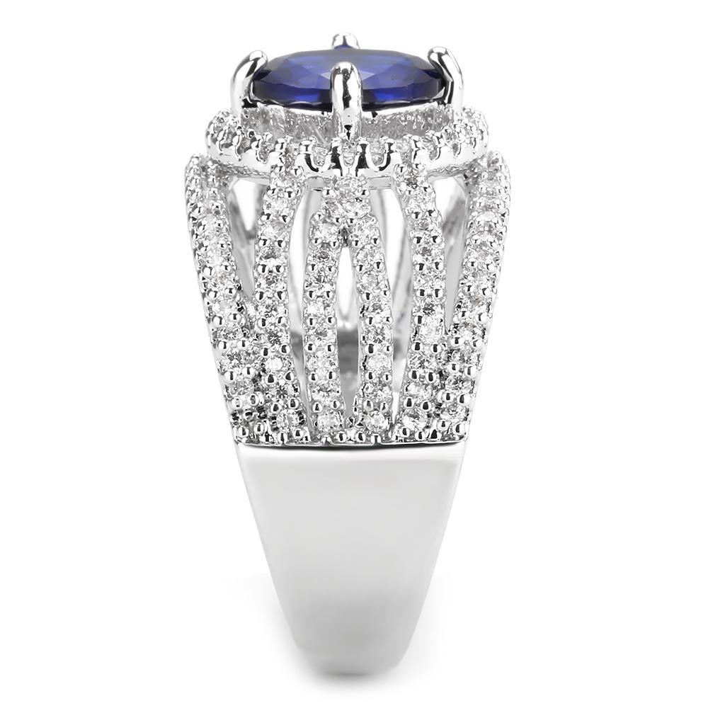 Alamode Rhodium Brass Ring with Synthetic Spinel in London Blue - Flyclothing LLC