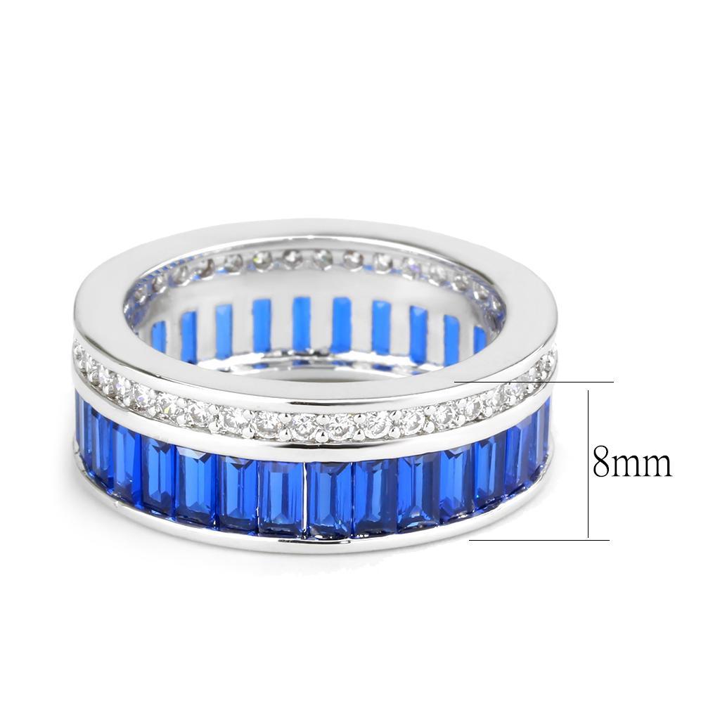 Alamode Rhodium Brass Ring with Synthetic Spinel in London Blue - Flyclothing LLC