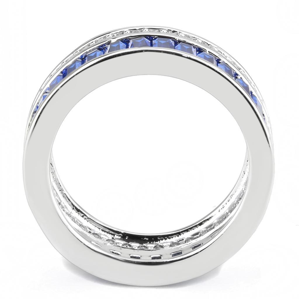 Alamode Rhodium Brass Ring with Synthetic Spinel in London Blue - Flyclothing LLC