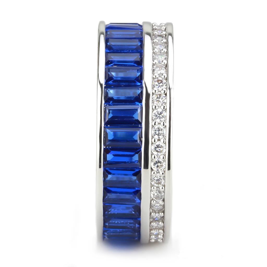 Alamode Rhodium Brass Ring with Synthetic Spinel in London Blue - Flyclothing LLC