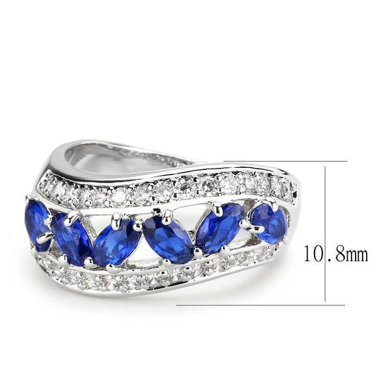 Alamode Rhodium Brass Ring with Synthetic Spinel in London Blue - Flyclothing LLC