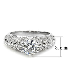 Alamode Rhodium Brass Ring with AAA Grade CZ in Clear - Flyclothing LLC