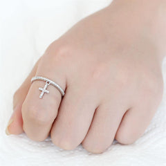 Alamode Rhodium Brass Ring with AAA Grade CZ in Clear - Flyclothing LLC