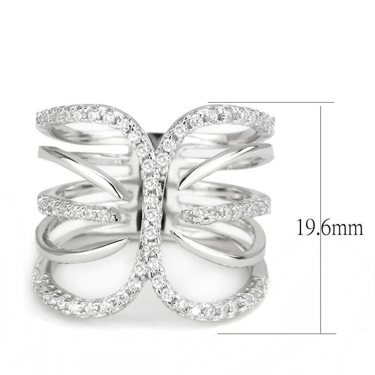 Alamode Rhodium Brass Ring with AAA Grade CZ in Clear - Flyclothing LLC