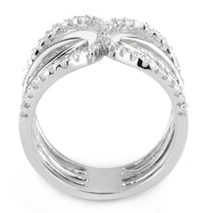 Alamode Rhodium Brass Ring with AAA Grade CZ in Clear - Flyclothing LLC