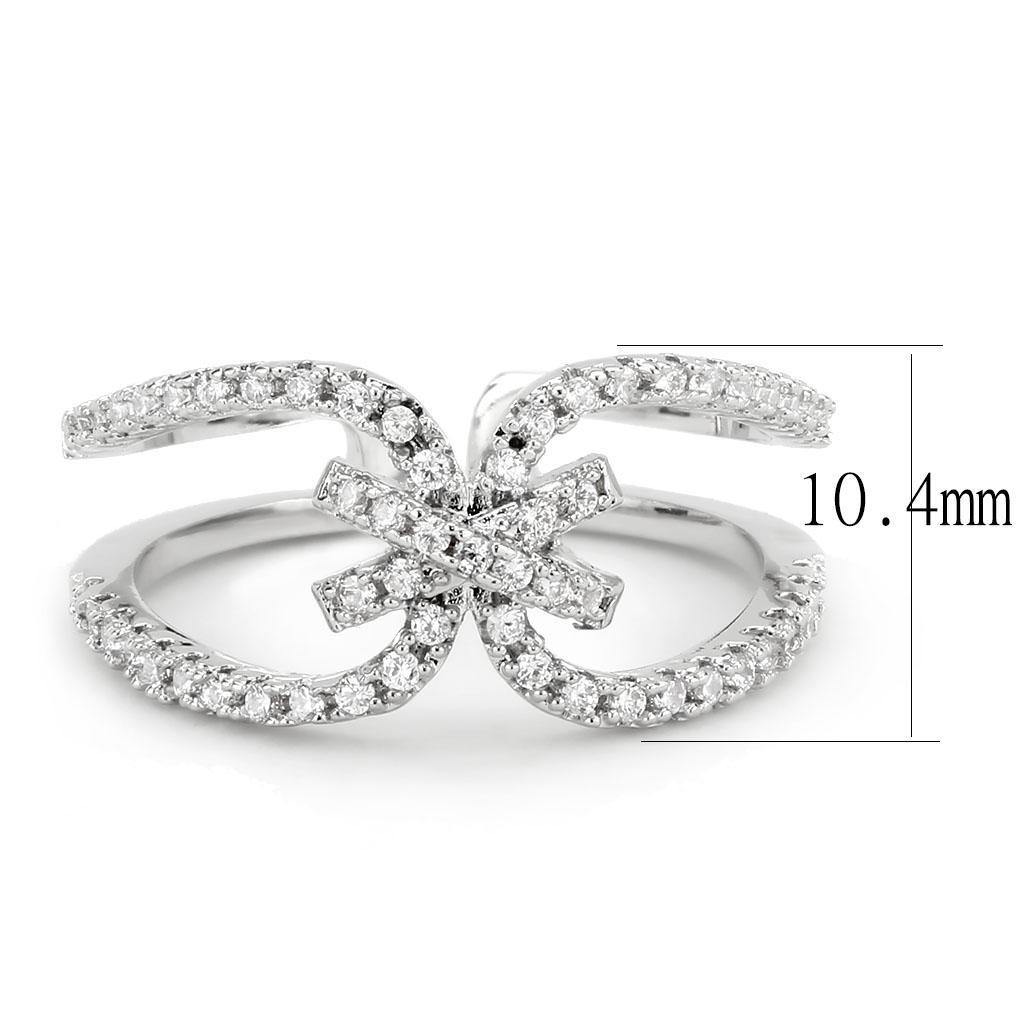 Alamode Rhodium Brass Ring with AAA Grade CZ in Clear - Flyclothing LLC