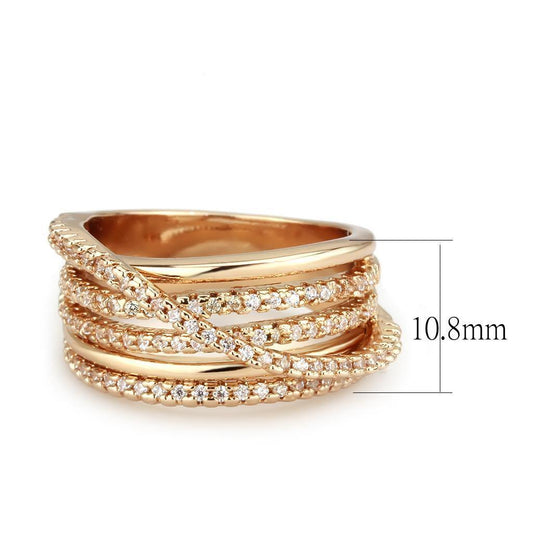 Alamode Rose Gold Brass Ring with AAA Grade CZ in Clear - Alamode