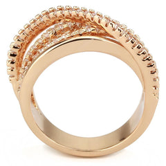 Alamode Rose Gold Brass Ring with AAA Grade CZ in Clear - Alamode