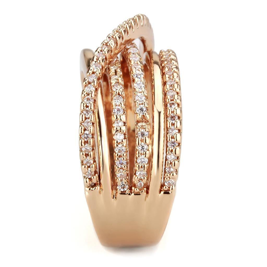 Alamode Rose Gold Brass Ring with AAA Grade CZ in Clear - Alamode