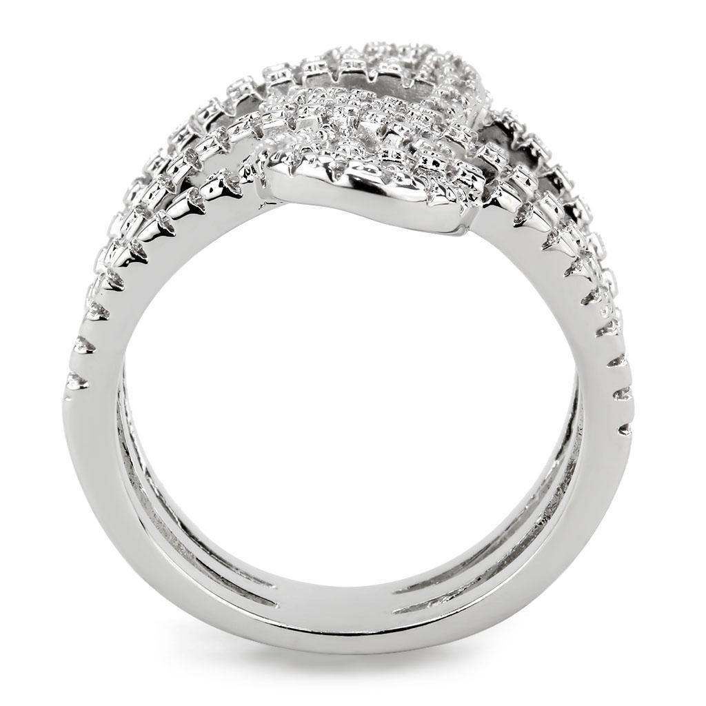 Alamode Rhodium Brass Ring with AAA Grade CZ in Clear - Flyclothing LLC