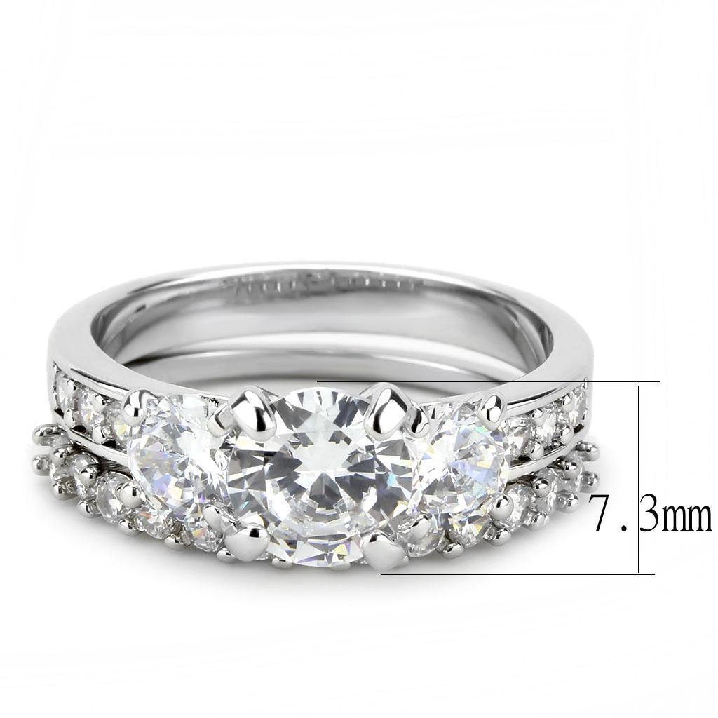 Alamode Rhodium Brass Ring with AAA Grade CZ in Clear - Flyclothing LLC