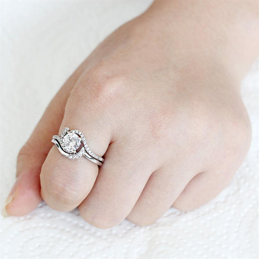 Alamode Rhodium Brass Ring with AAA Grade CZ in Clear - Flyclothing LLC