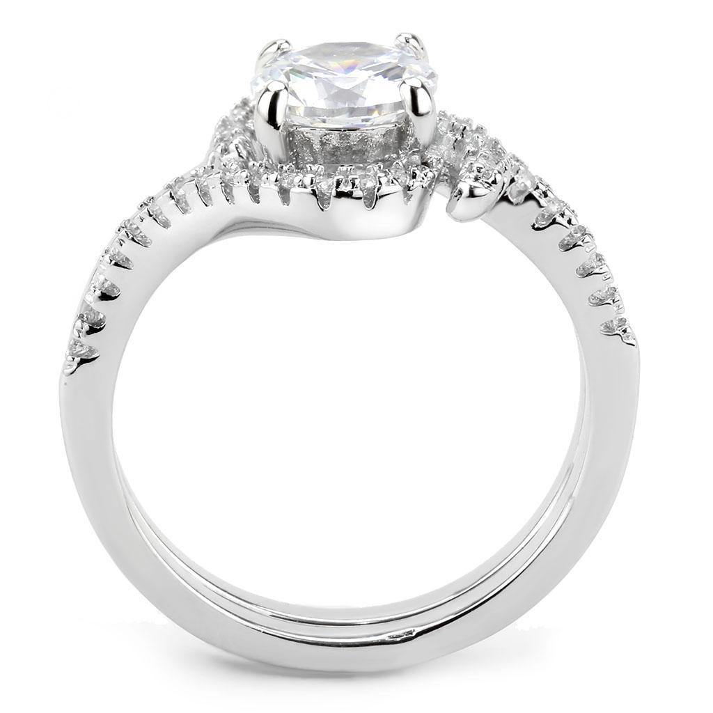 Alamode Rhodium Brass Ring with AAA Grade CZ in Clear - Flyclothing LLC