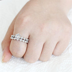 Alamode Rhodium Brass Ring with AAA Grade CZ in Clear - Flyclothing LLC