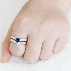 Alamode Rhodium Brass Ring with AAA Grade CZ in London Blue - Flyclothing LLC