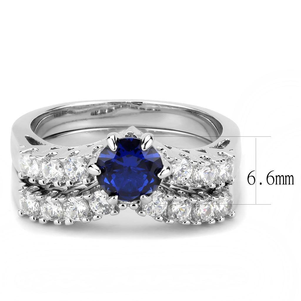 Alamode Rhodium Brass Ring with AAA Grade CZ in London Blue - Flyclothing LLC