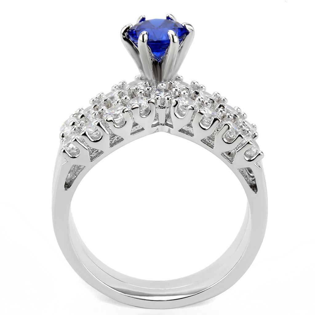 Alamode Rhodium Brass Ring with AAA Grade CZ in London Blue - Flyclothing LLC