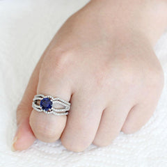 Alamode Rhodium Brass Ring with AAA Grade CZ in London Blue - Flyclothing LLC