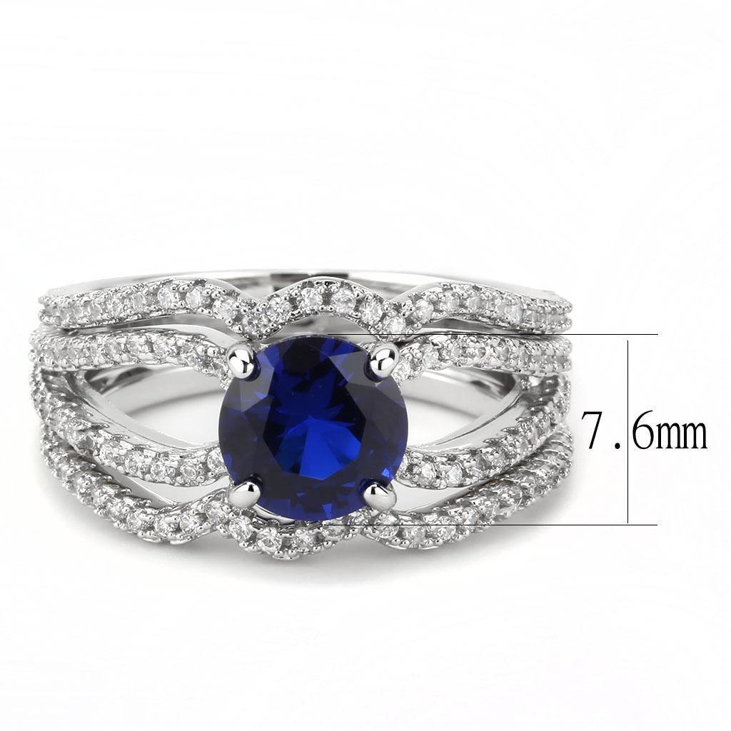 Alamode Rhodium Brass Ring with AAA Grade CZ in London Blue - Flyclothing LLC