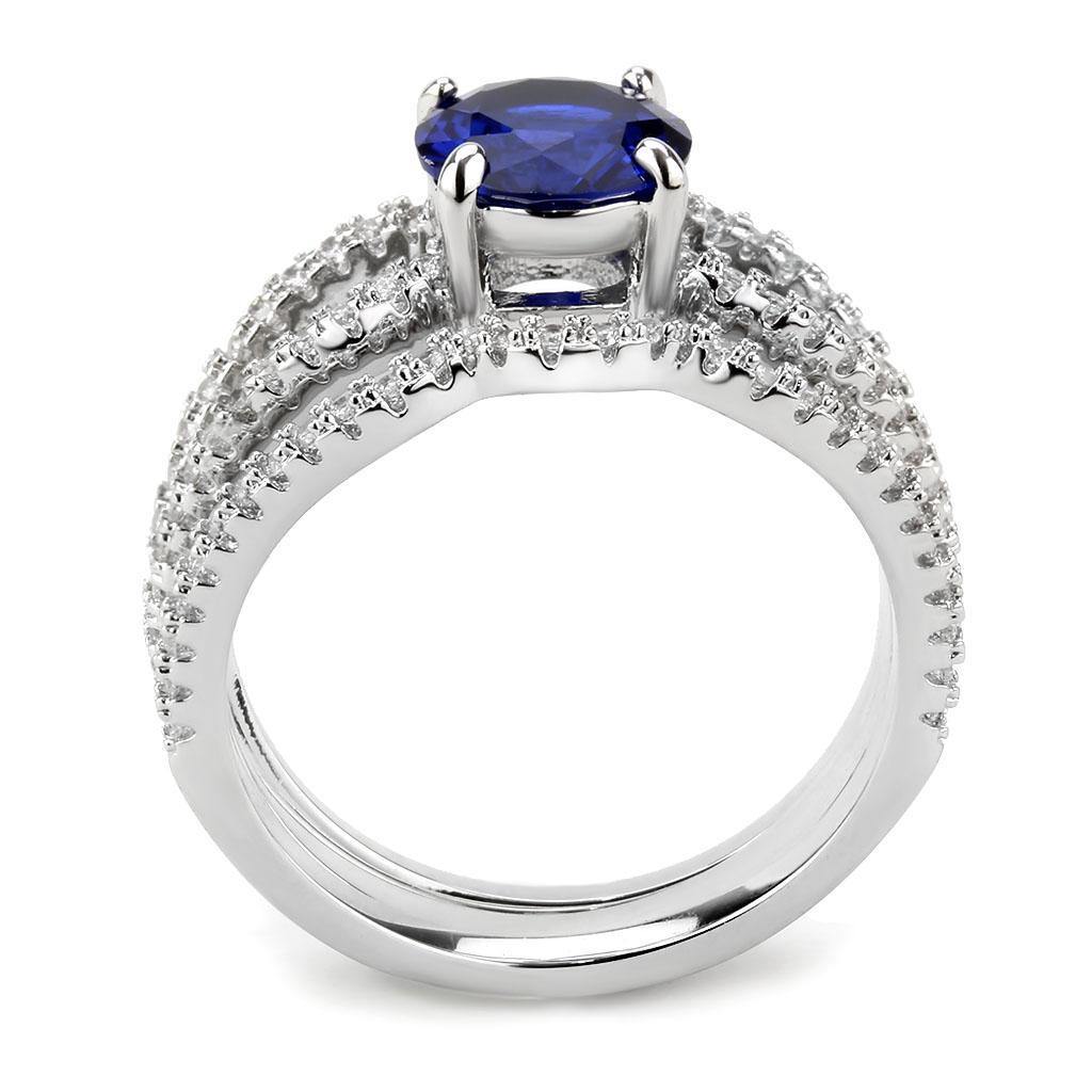 Alamode Rhodium Brass Ring with AAA Grade CZ in London Blue - Flyclothing LLC