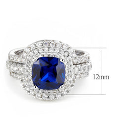 Alamode Rhodium Brass Ring with Synthetic Spinel in London Blue - Flyclothing LLC