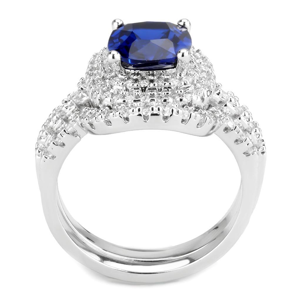 Alamode Rhodium Brass Ring with Synthetic Spinel in London Blue - Flyclothing LLC