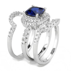 Alamode Rhodium Brass Ring with Synthetic Spinel in London Blue - Flyclothing LLC