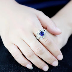 Alamode Rhodium Brass Ring with Synthetic Spinel in London Blue - Alamode