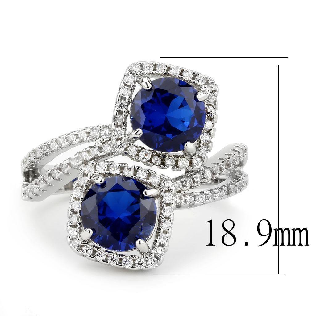 Alamode Rhodium Brass Ring with AAA Grade CZ in London Blue - Flyclothing LLC