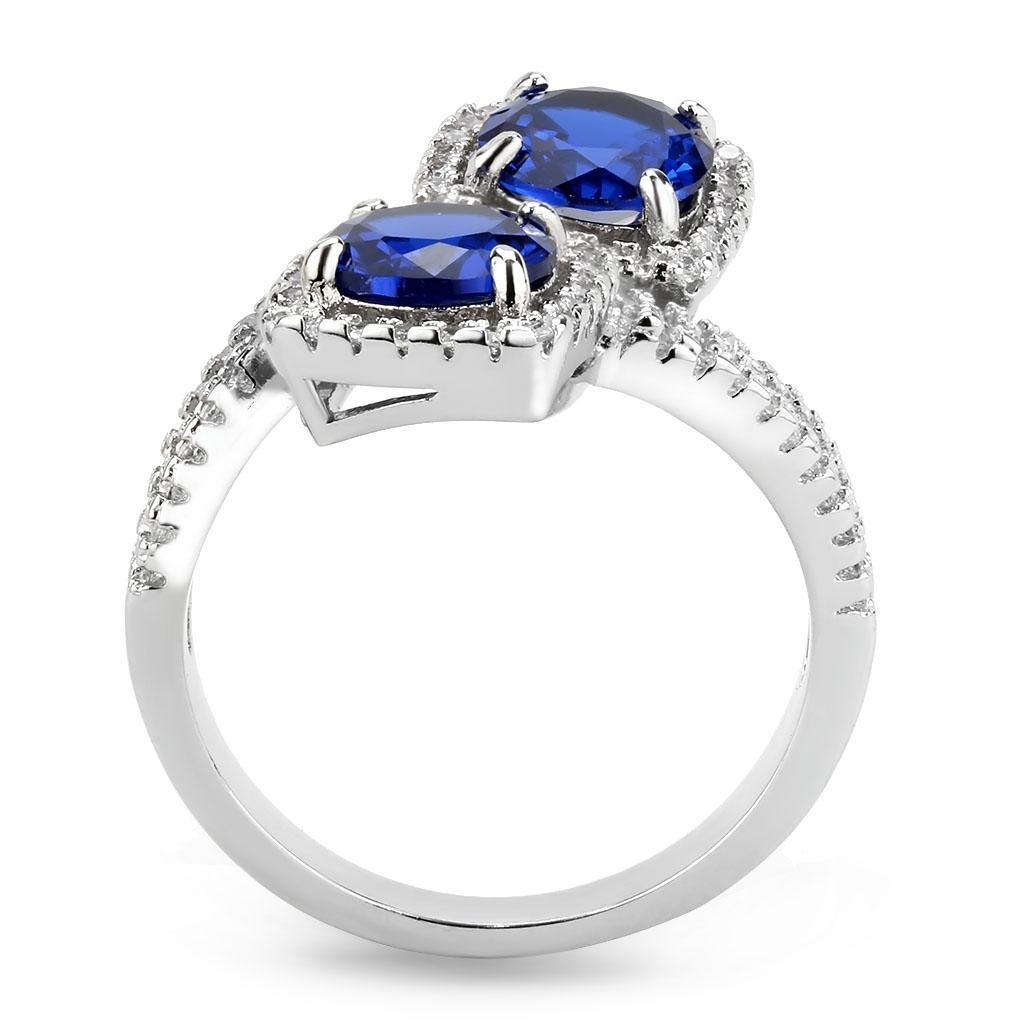 Alamode Rhodium Brass Ring with AAA Grade CZ in London Blue - Flyclothing LLC