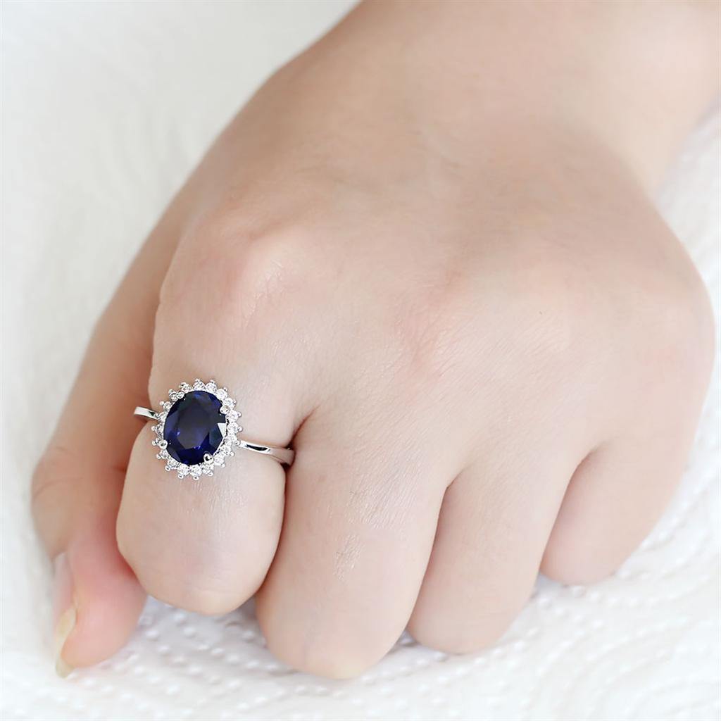 Alamode Rhodium Brass Ring with AAA Grade CZ in London Blue - Flyclothing LLC