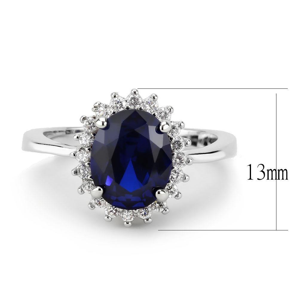 Alamode Rhodium Brass Ring with AAA Grade CZ in London Blue - Flyclothing LLC