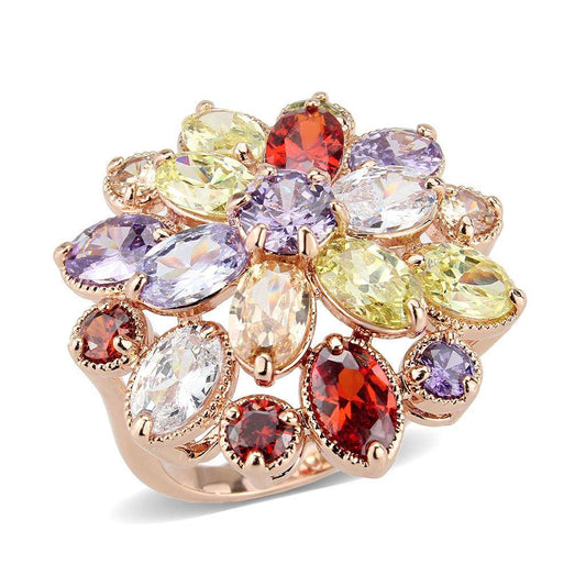 Alamode Rose Gold Brass Ring with AAA Grade CZ in MultiColor - Alamode