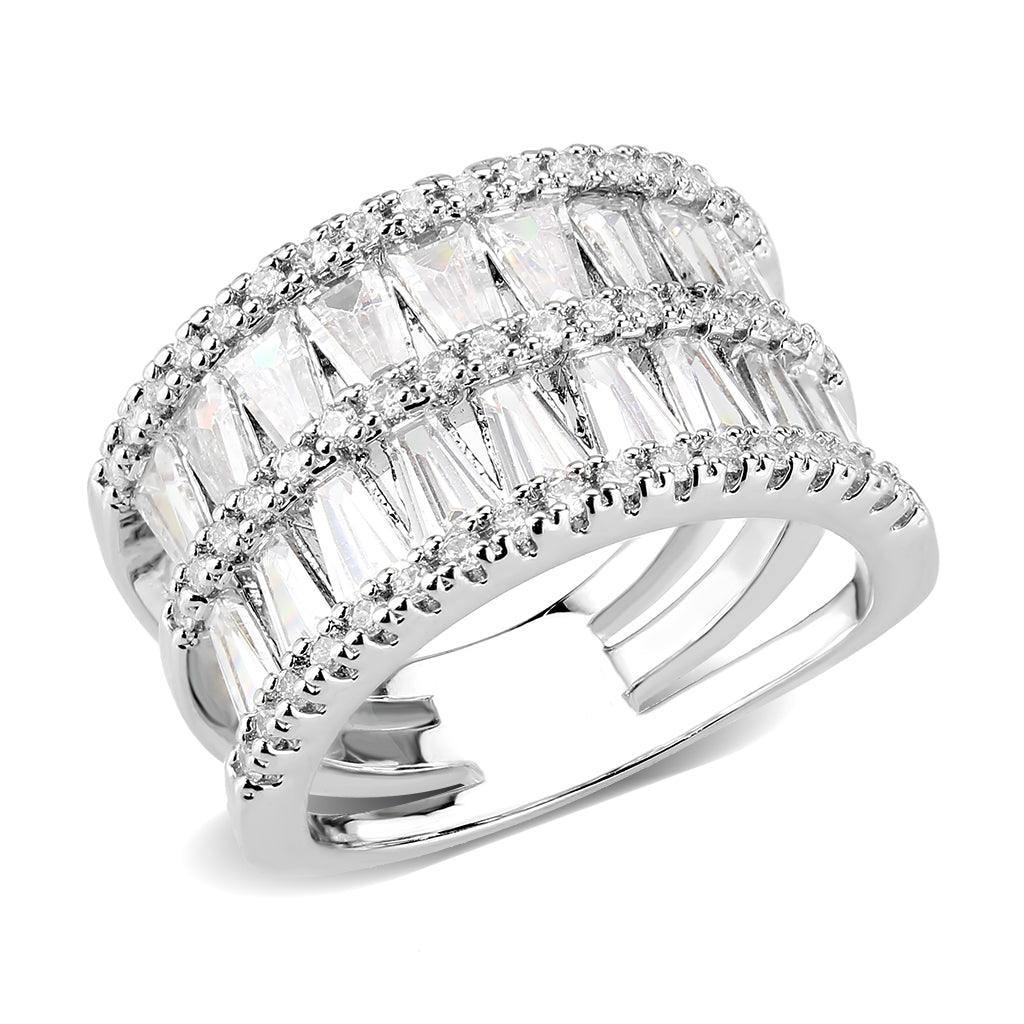 Alamode Rhodium Brass Ring with AAA Grade CZ in Clear - Flyclothing LLC