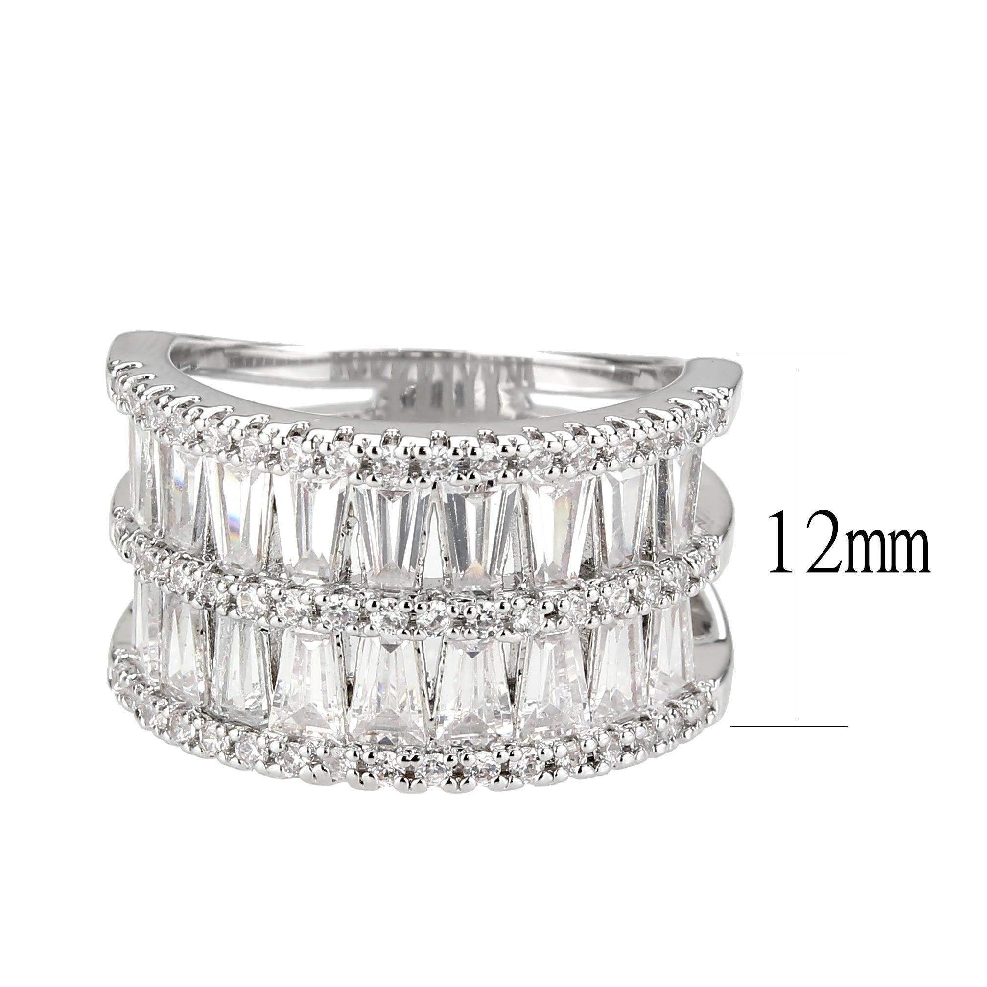 Alamode Rhodium Brass Ring with AAA Grade CZ in Clear - Flyclothing LLC