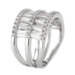 Alamode Rhodium Brass Ring with AAA Grade CZ in Clear - Flyclothing LLC