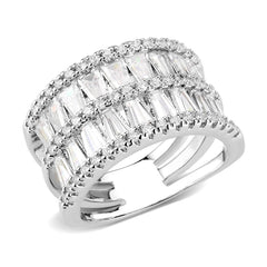 Alamode Rhodium Brass Ring with AAA Grade CZ in Clear - Flyclothing LLC