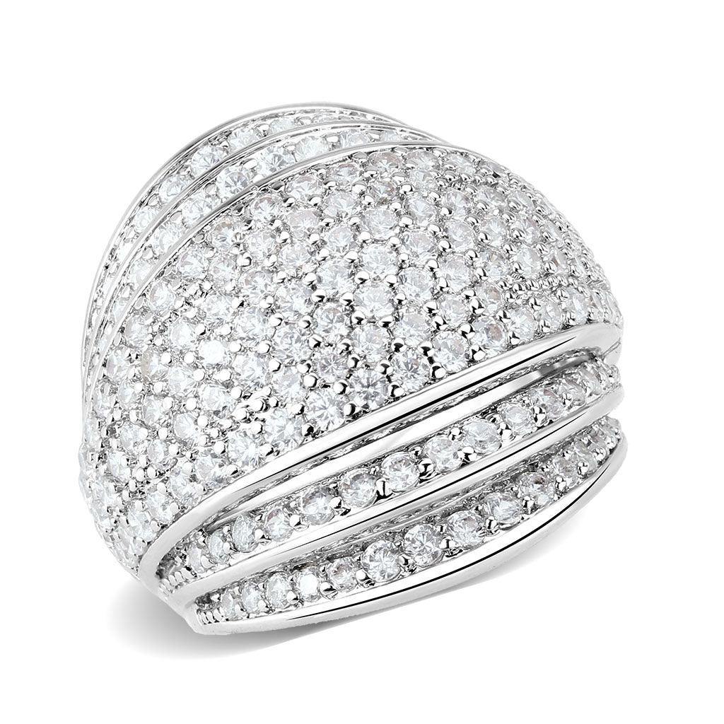 Alamode Rhodium Brass Ring with AAA Grade CZ in Clear - Flyclothing LLC