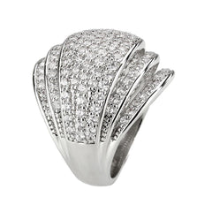 Alamode Rhodium Brass Ring with AAA Grade CZ in Clear - Flyclothing LLC