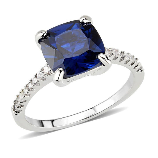 Alamode Rhodium Brass Ring with Semi-Precious in London Blue - Flyclothing LLC