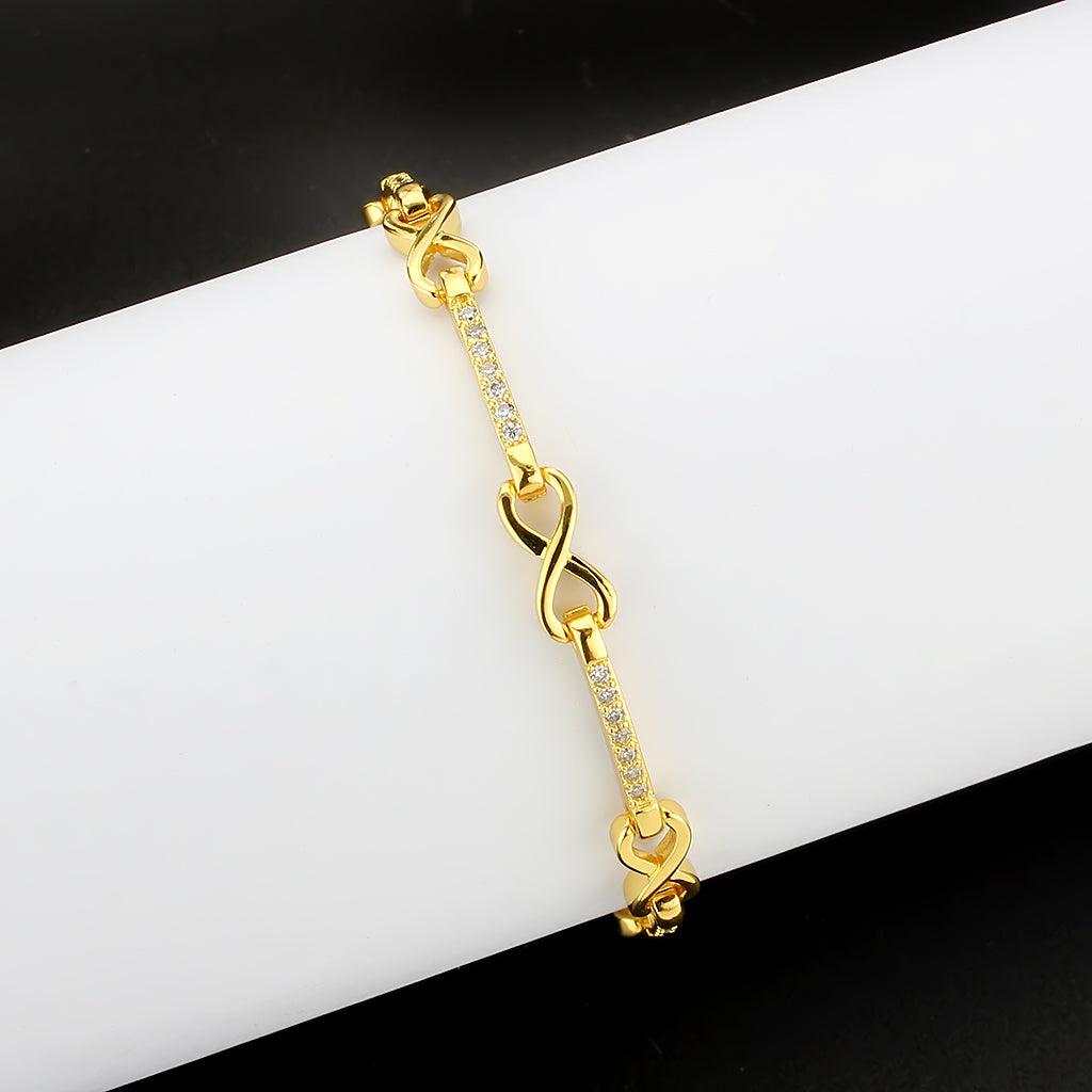 Alamode Flash Gold Brass Bracelet with AAA Grade CZ in Clear - Flyclothing LLC