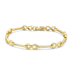 Alamode Flash Gold Brass Bracelet with AAA Grade CZ in Clear - Flyclothing LLC