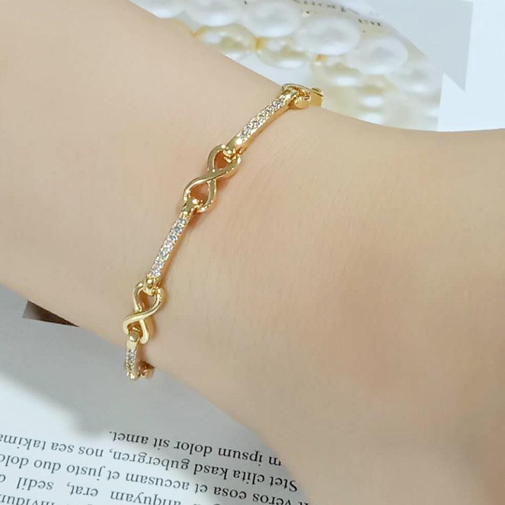 Alamode Flash Gold Brass Bracelet with AAA Grade CZ in Clear - Flyclothing LLC