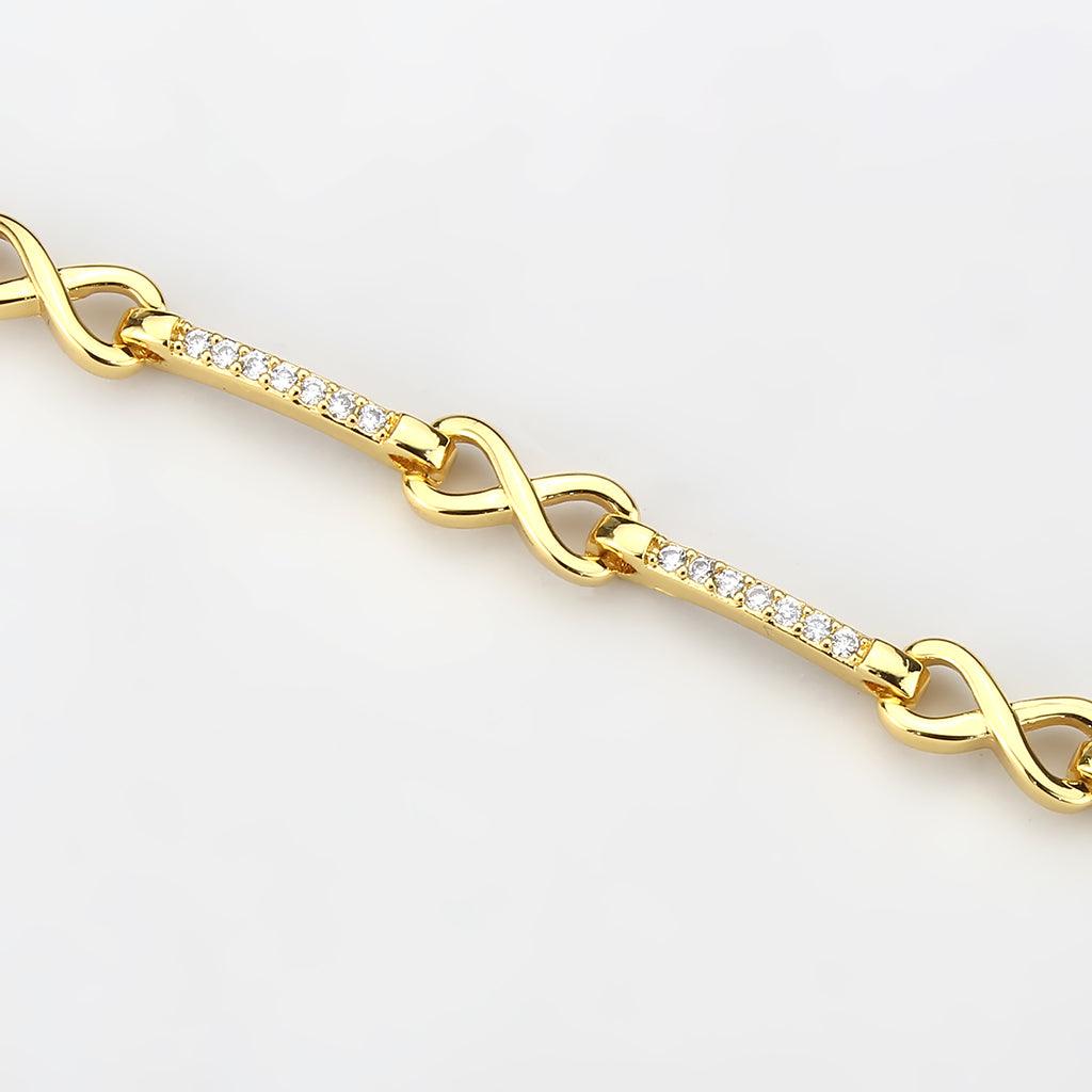 Alamode Flash Gold Brass Bracelet with AAA Grade CZ in Clear - Flyclothing LLC