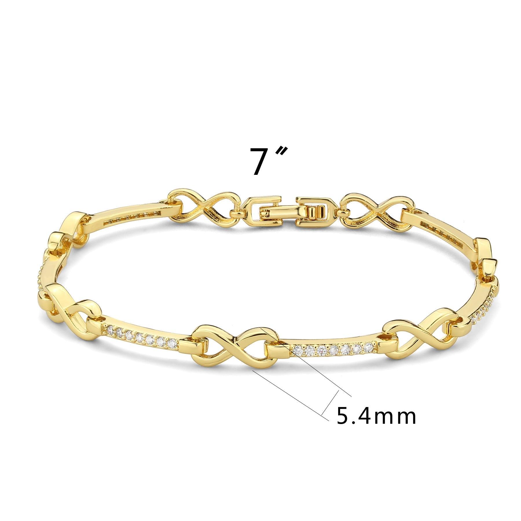 Alamode Flash Gold Brass Bracelet with AAA Grade CZ in Clear - Flyclothing LLC