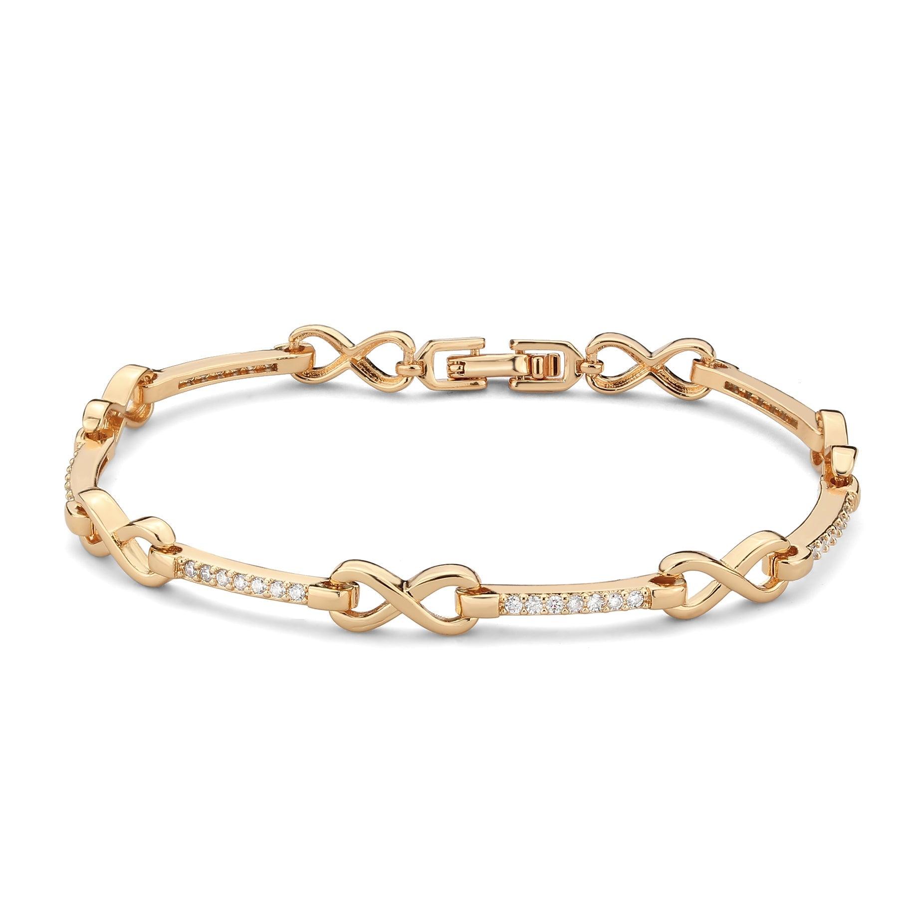 Alamode Flash Rose Gold Brass Bracelet with AAA Grade CZ in Clear - Flyclothing LLC