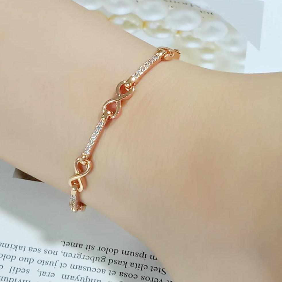 Alamode Flash Rose Gold Brass Bracelet with AAA Grade CZ in Clear - Flyclothing LLC