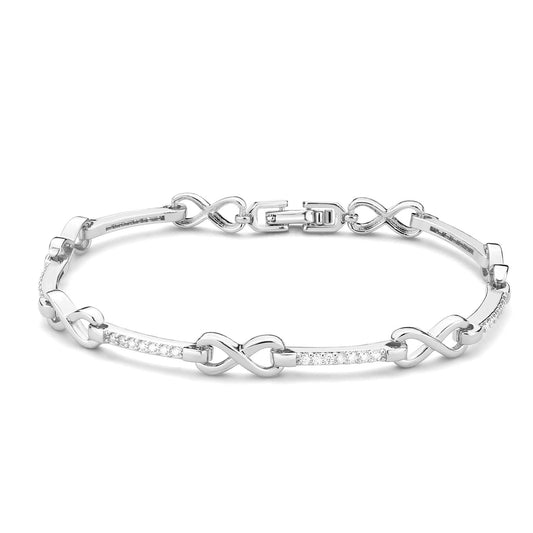 Alamode Rhodium Brass Bracelet with AAA Grade CZ in Clear - Flyclothing LLC